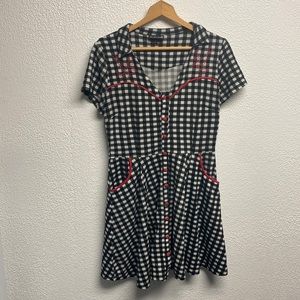 Sourpuss Black White and Red Sparrow Gingham Dress Size XL